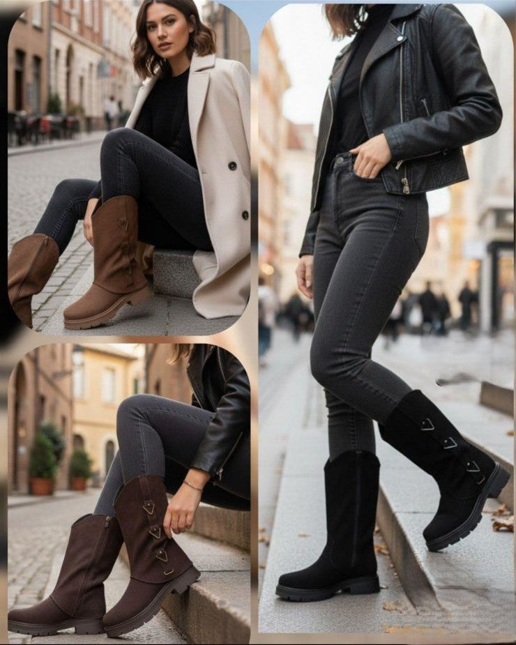 أناقة عملية: البوت الشتوي متوسط الطول بتفاصيل الأبازيم