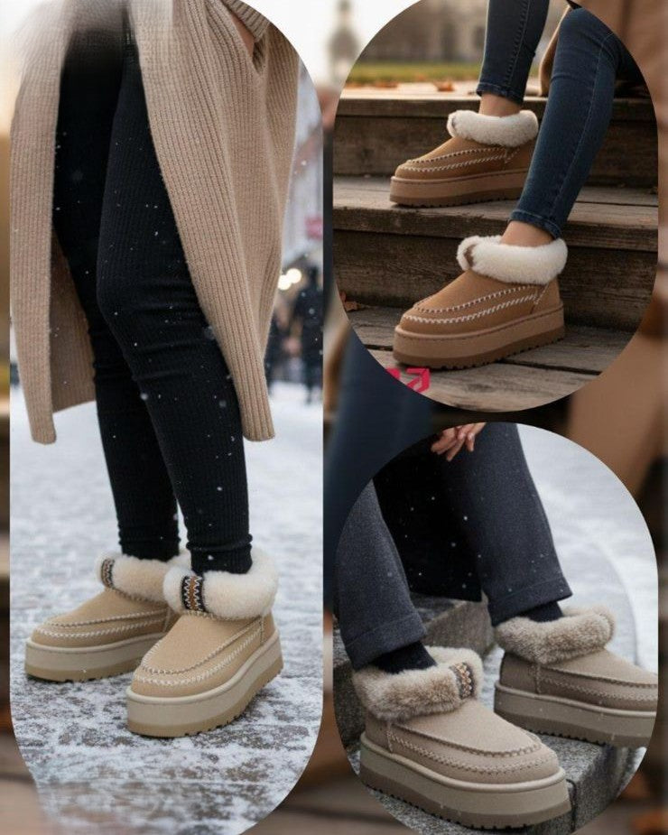 بوت Platform شتوي حريمي مع فرو وتطريز حياكة - موديل 2026